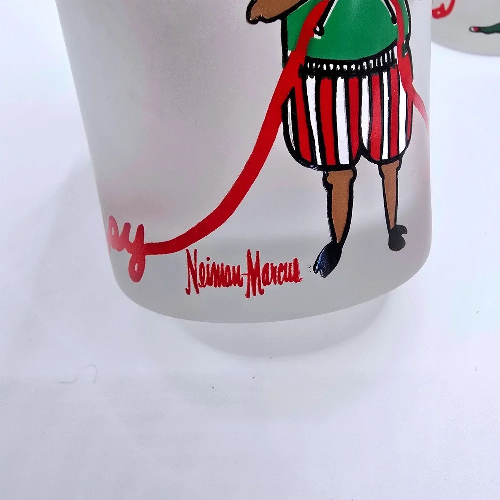 1991 VTG Neiman Marcus Knitting Reindeer Moose‎ Christmas Lowball Glasses Set-3